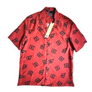 Ksubi Mens 3d Print Resort Short Sleeve Button-up Camp Shirt Red Medium NWT
